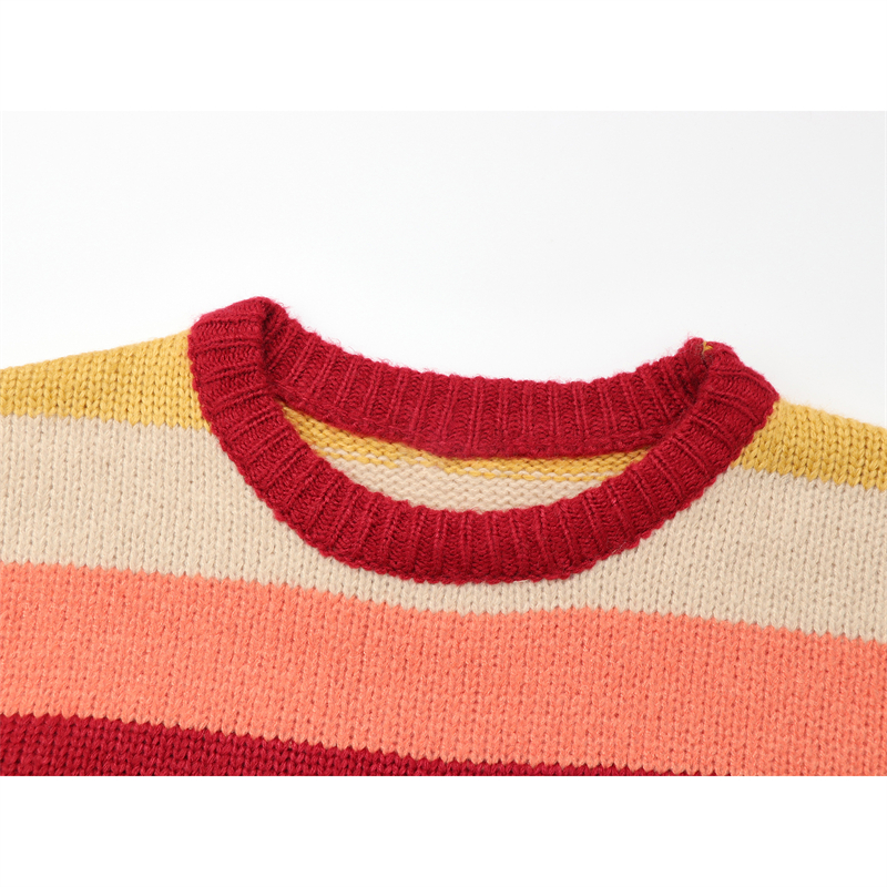 Lazy Women's Long Sleeve Loose Rainbow Striped Sweater