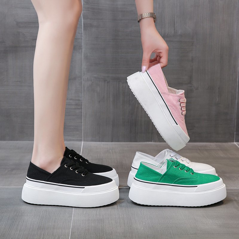 New Korean Style Flat Sponge Cake With Canvas Women's Shoes