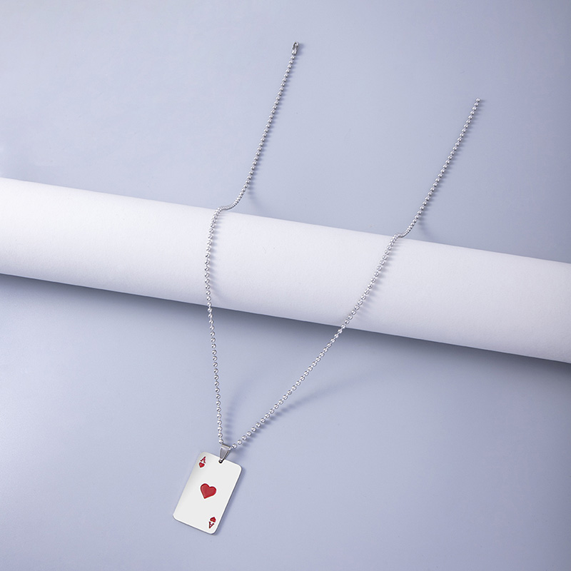 Hip Hop Poker Cards Ace Of Hearts Stainless Steel Pendant Necklaces For Women Men