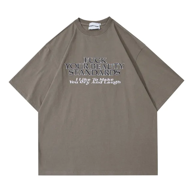 Retro Street Alphabet Embroidered Casual Short Sleeves Coffee - Shop at LoveMi