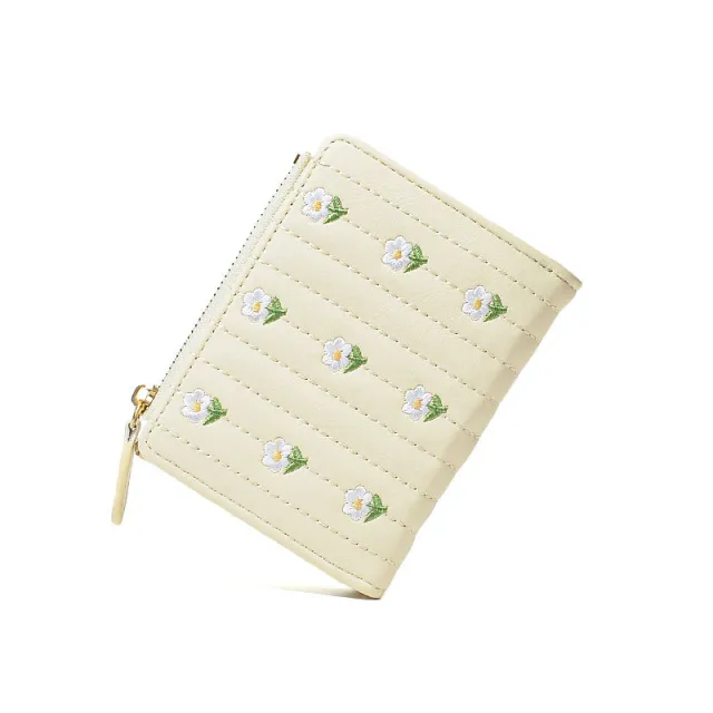 Cute Embroidered Women's Wallet Simple And Short Off Beige - Shop at LoveMi