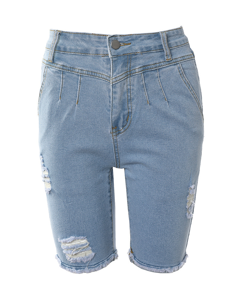 Fashion Ladies Casual Blue Ripped Jeans Blue - Shop at LoveMi
