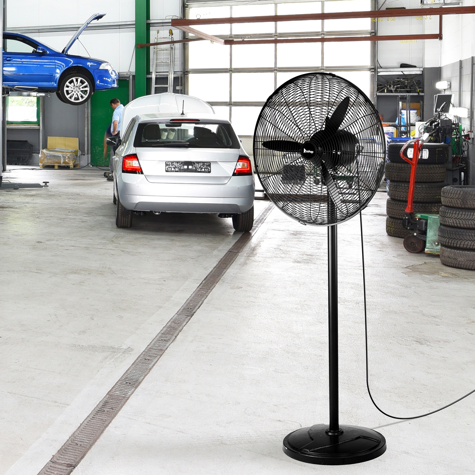 20 Inch Oscillating Pedestal Floor Fan, 5000 CFM High Velocity Standing Fan With BLDC Copper Motor, 4 Speeds Adjustable Height & Tilt Aluminum Blades Metal Industrial Fan For Garage Workshop Comm — foto 5
