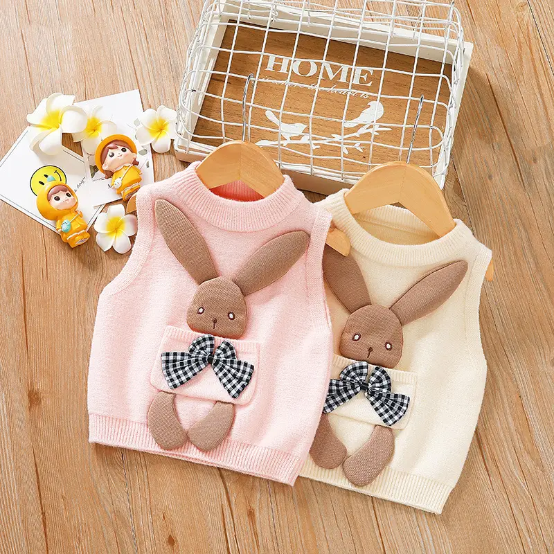 Children's New Baby Girl Knitted Vest Cartoon Sweater