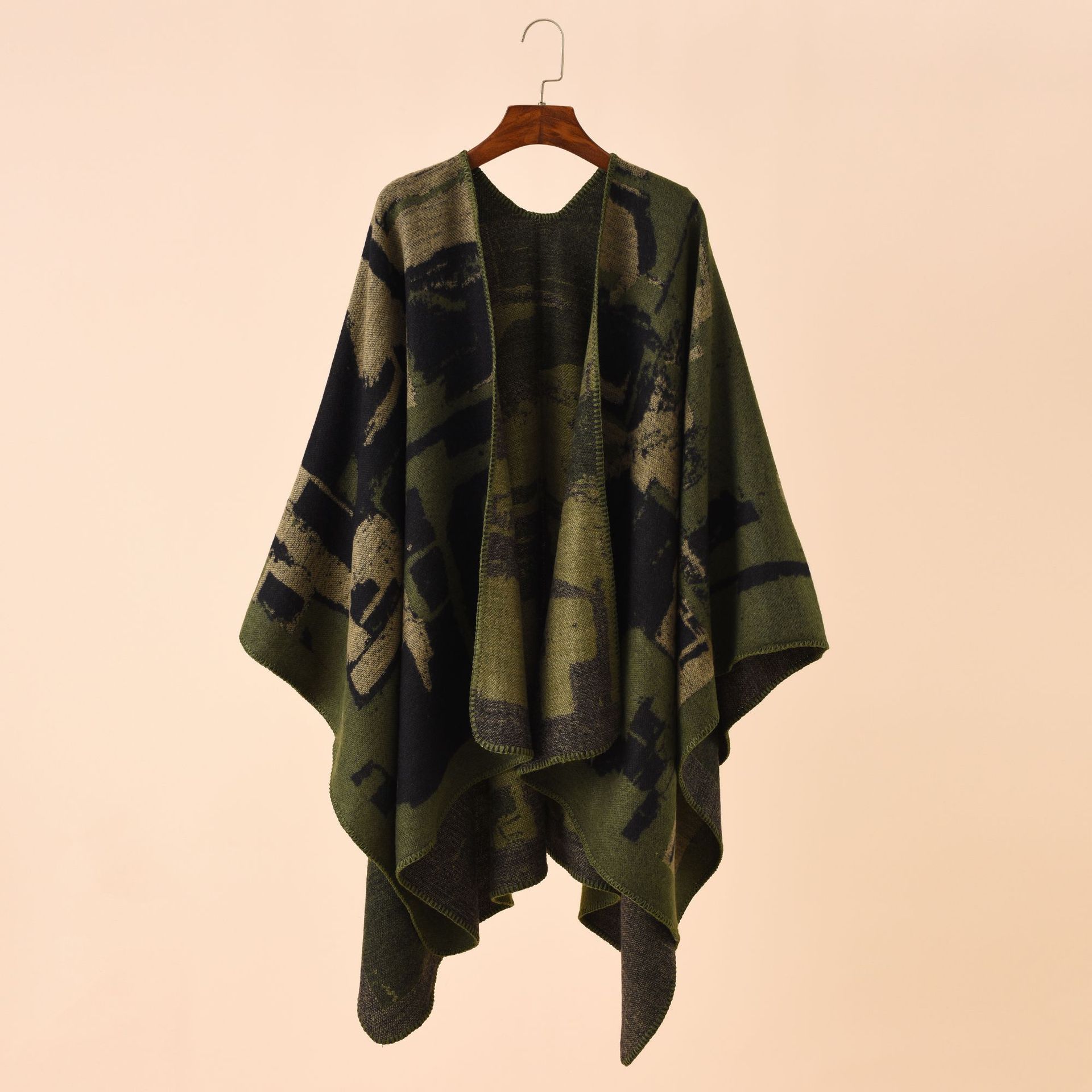 Irregular Geometric Check Pattern Imitation Cashmere Big Shawl