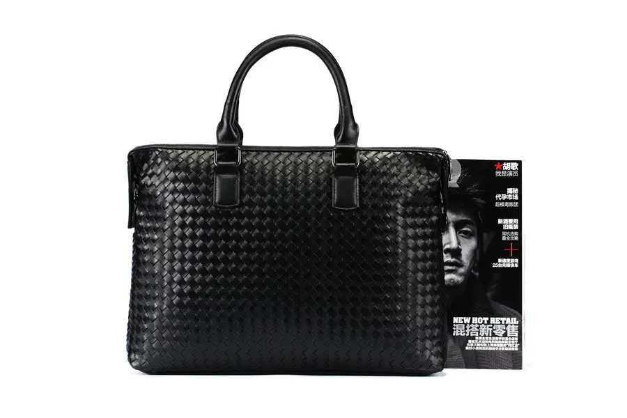 Men's Bag Leather Large Briefcase Hand Woven