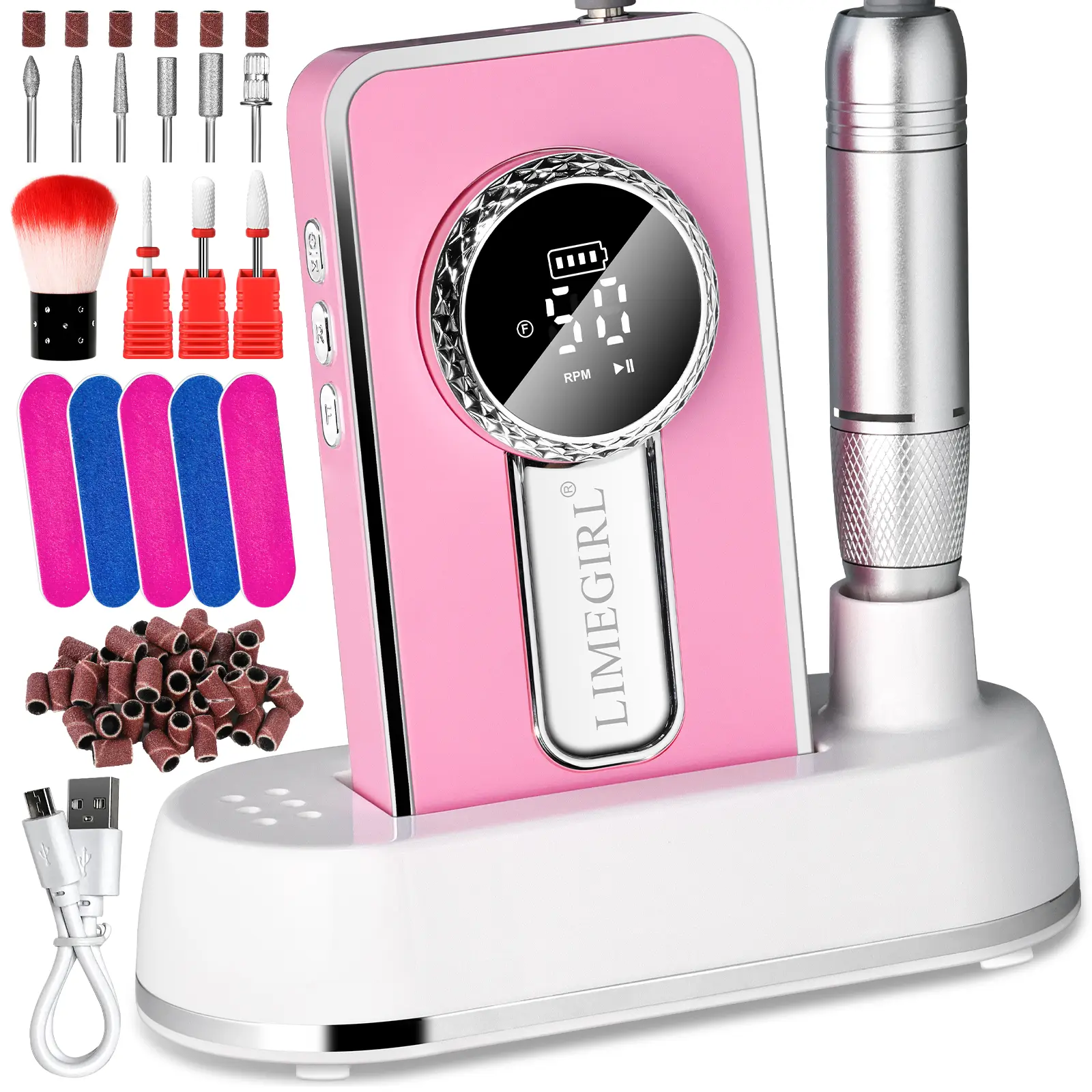 Electric 45000RPM Nail Drill Machine Rechargeable Portable Nail File Electric DIY Nail Drill Kit With Smart LCD Screen For Gel Nail Manicure And Pedicure Reflec