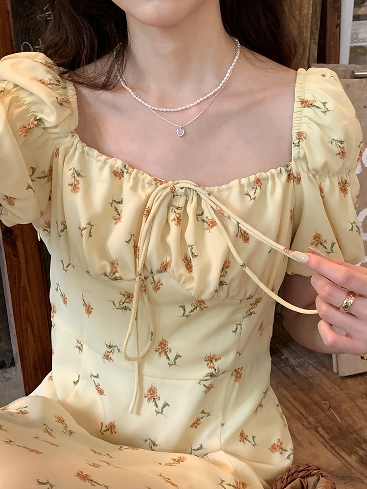 Floral Square-Neck Wedding Guest Dress, picture 4 of 5