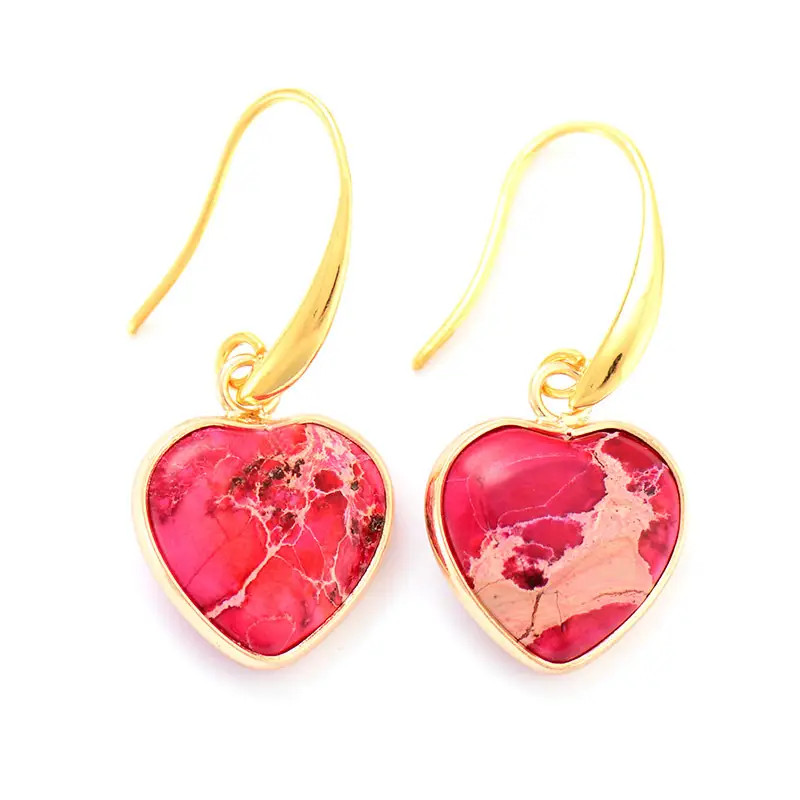 Classic Emperor Stone Heart Pendant Earrings Natural Stone