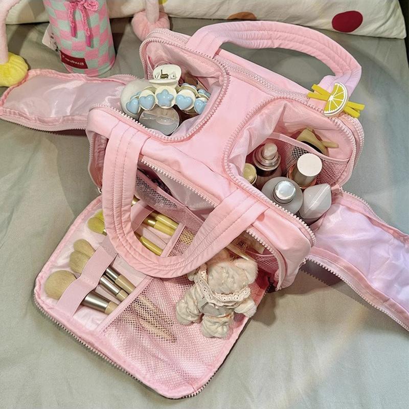 Women's Large-Capacity, Lightweight, Soft-Touch Marshmallow-Style Stand-Up Travel Cosmetic & Toiletry Bag With 4 Compartments And Zipper Closure thumbnail 2
