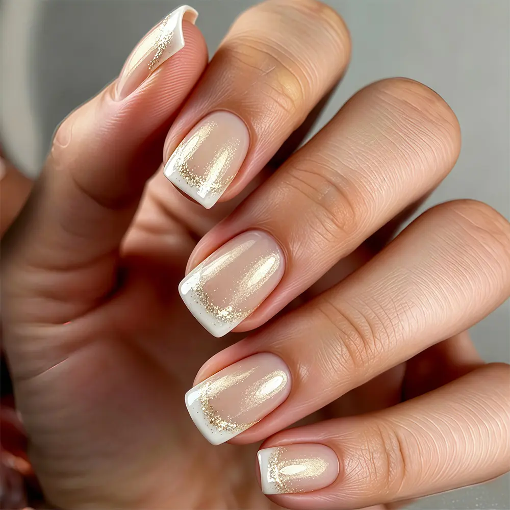 Of Short Square Glittering Powder Gradient Press-on