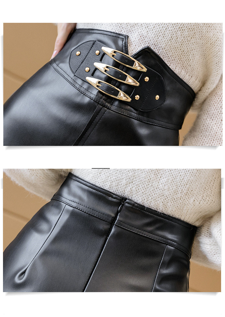 High Waist Slimming Decorative Buckle Sheath A- Line Skirt