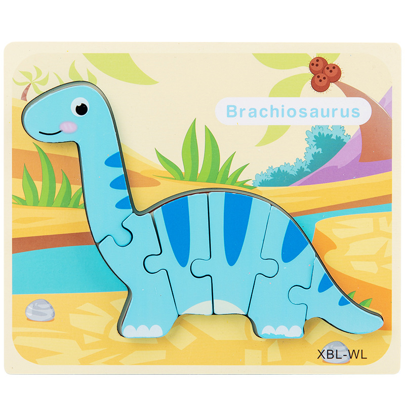 Baby Wooden Cartoon Dinosaur 3D Puzzle Jigsaw - Montessori Early Learning Educational Toys BleuRibbon Baby