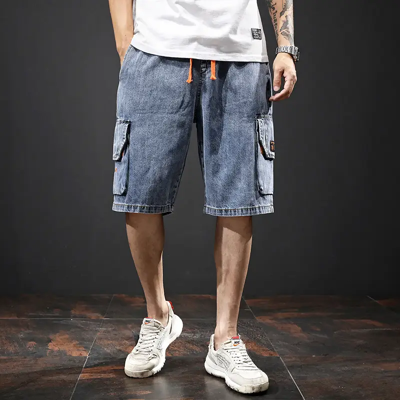 Trendy Versatile Elastic Waist Embroidered Multi-pocket Cropped Pants