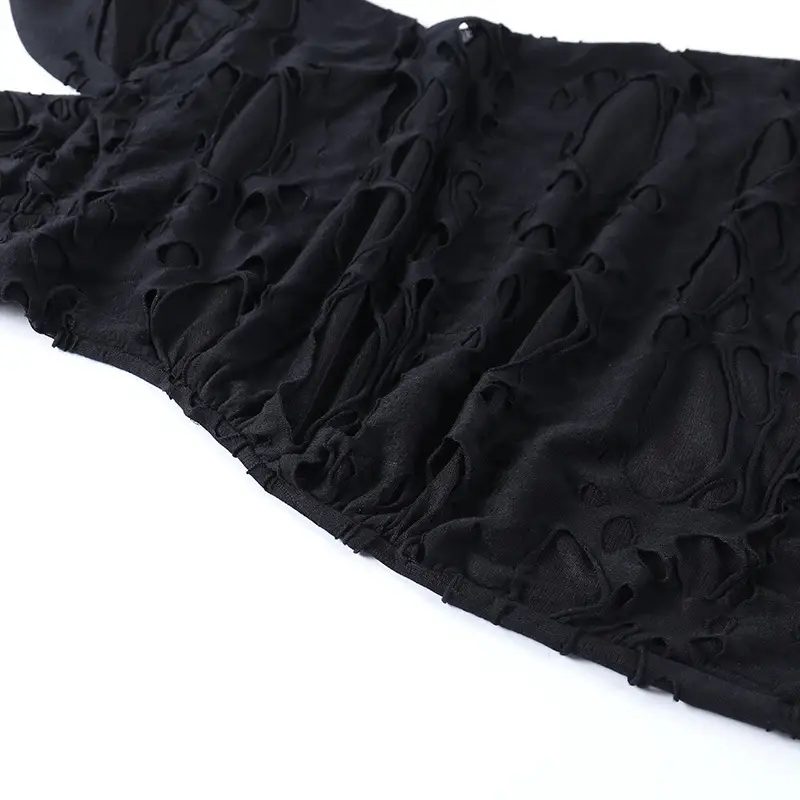 See-through Dark Tatted Style Slim Fit Slit Hip Spaghetti Straps Dress