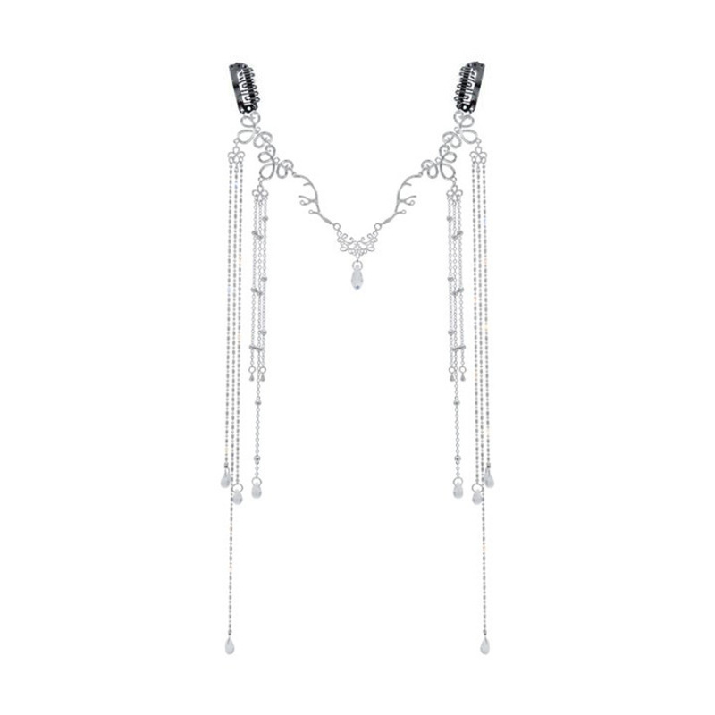 Retro Handmade Water Drop Fringed Hairpin Curtain Silver - Shop at LoveMi