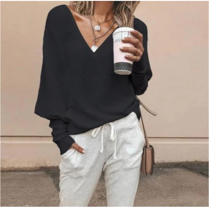 Women's Pit Striped Top V-neck Drop Shoulder Sleeve Bottoming Shirt