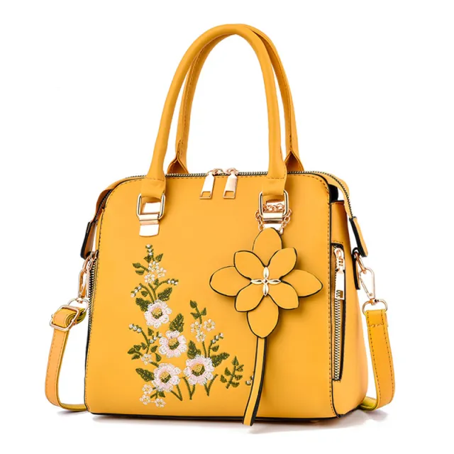 Fashion Flowers Embroidered Handbag Women Shoulder Messenger Bags Yellow - Shop at LoveMi