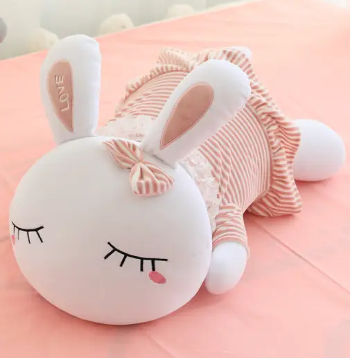 Dressed Striped Lying Rabbit Plush Toy Doll Pillow
