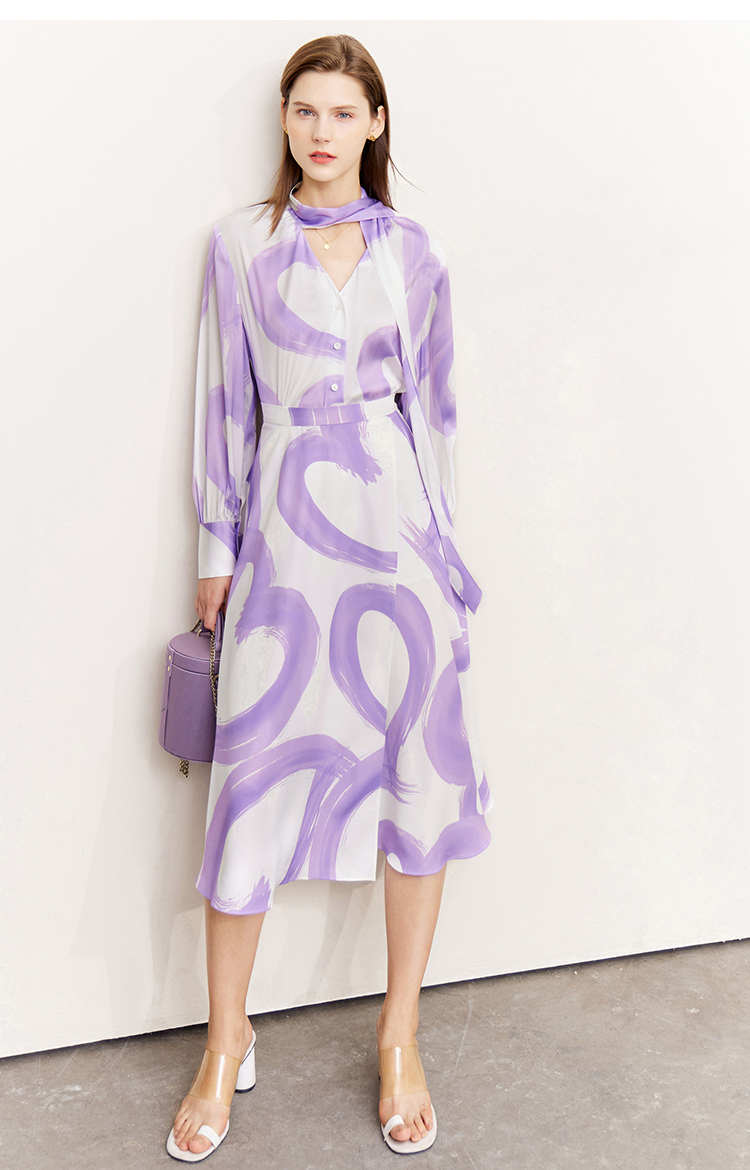 Women's Spring Graffiti Top Ribbon Print Shirt Skirt