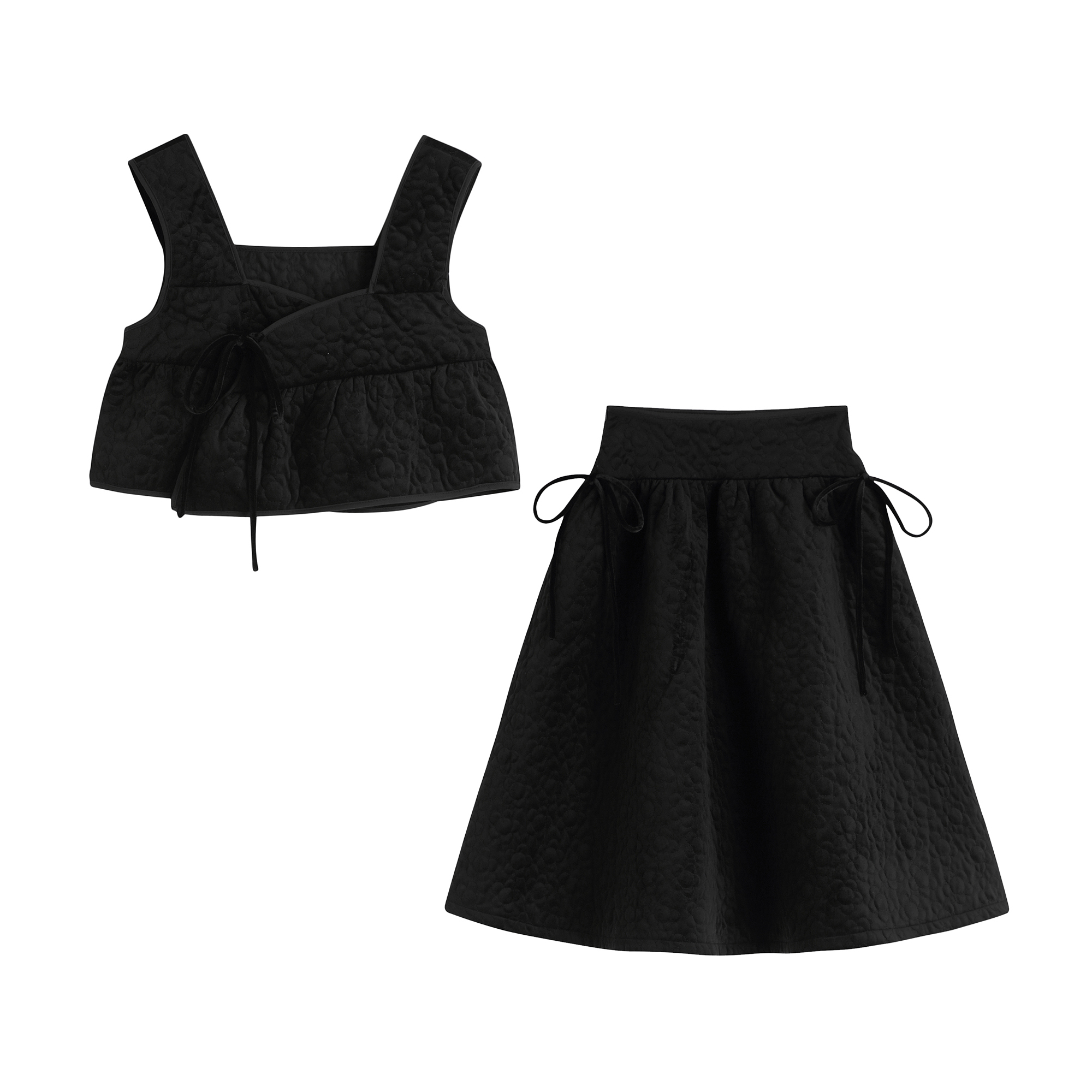 Jacquard Short Waistcoat Women's Overlapping Bubble Sleeve High Waist Skirt Suit