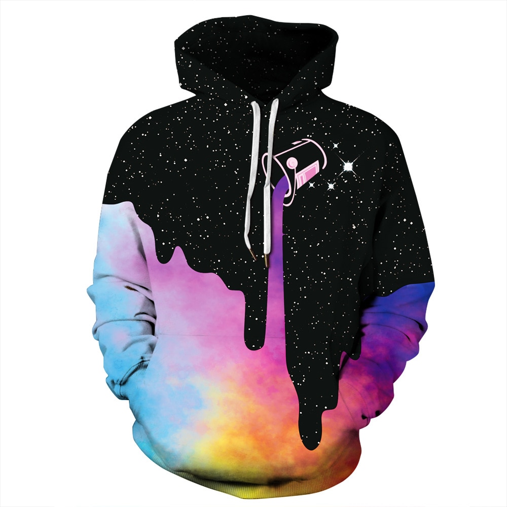 Starry Sky Smoke Ring Color Ink Digital Printing Women's Hooded Sweater Loose Plus Size Lovers Baseball Uniform
