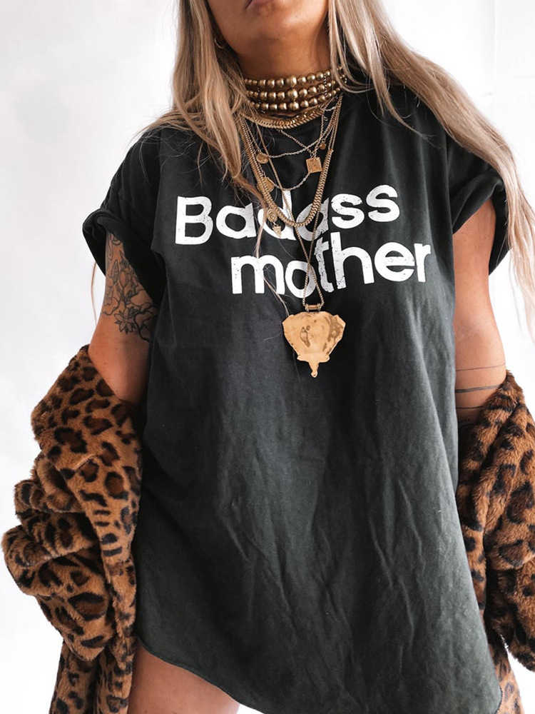 Letter Print Badass Mother Short Sleeve T-Shirt