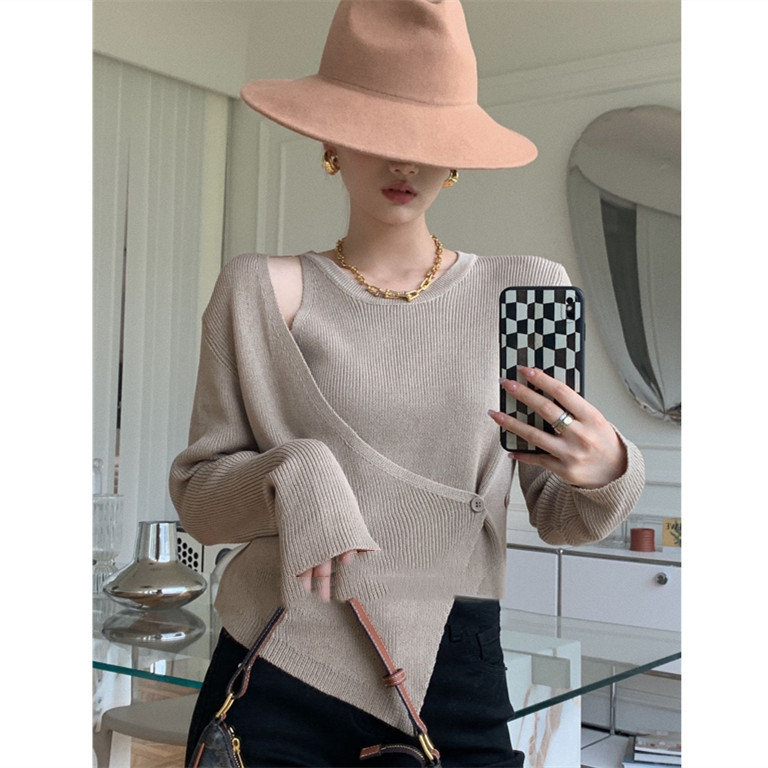 Hollow Knitted Top Women's Irregular Loose Short Sweater