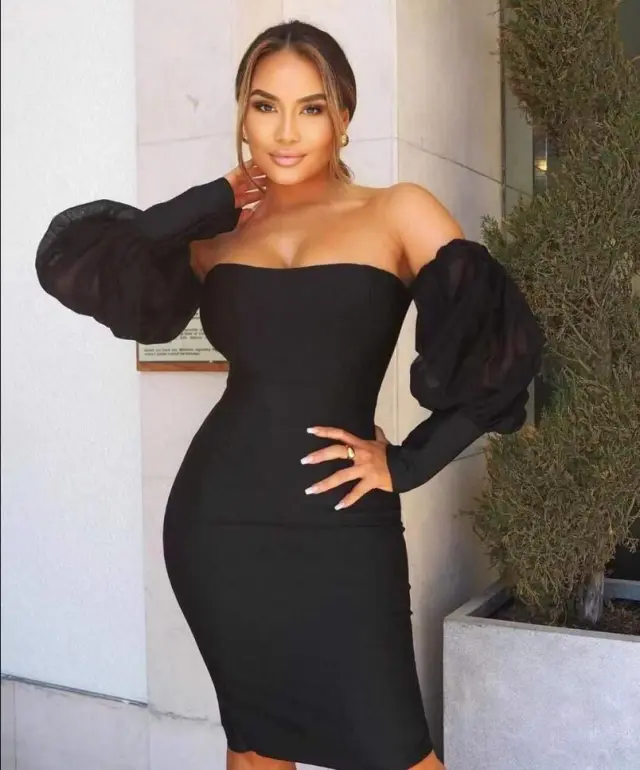 Long sleeved One shoulder Slim Slimming Bandage Dress Black - Shop at LoveMi
