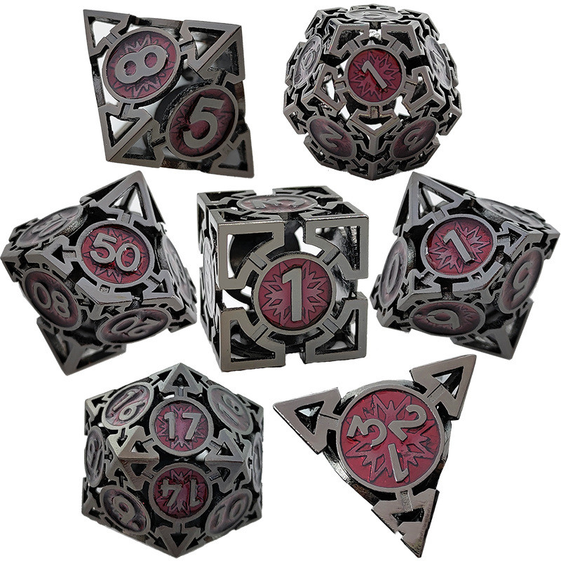 Metal hollow faceted dice set (gold black)