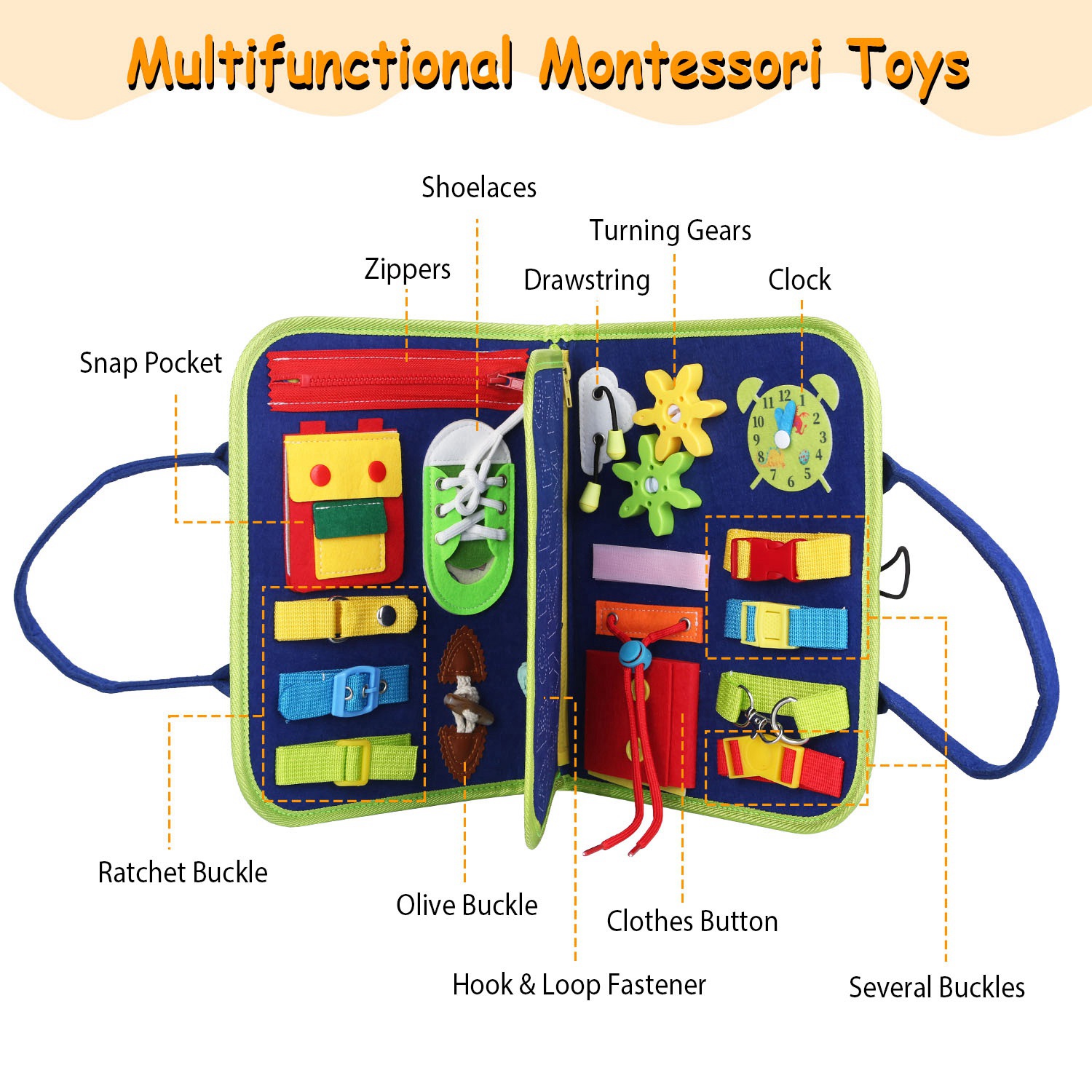 1Set Kids Busy Board Sensory Activity Board Preschool Learning Toys Montessori Educational Gift For 1 To 6 Years Old Baby Toddler Girls Boys