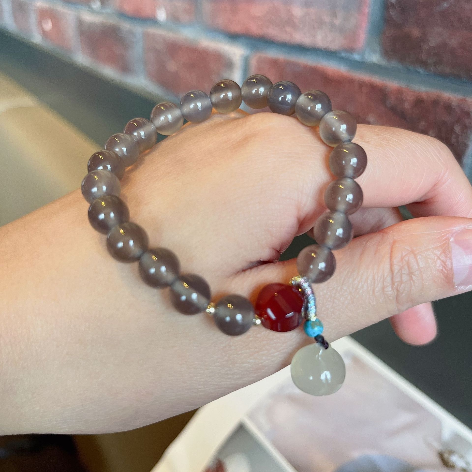 Natural Grey Agate Bracelet Female Chalcedony Lotus Bud