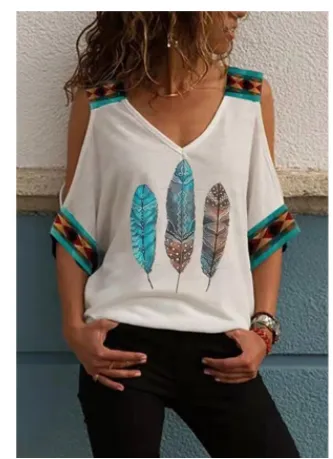 Loose Off the shoulder Mid sleeve Retro Print T shirt Summer European And American Women's Tops 6Style - Shop at LoveMi
