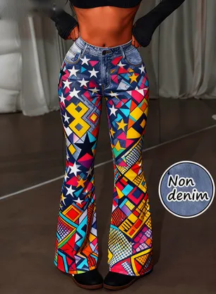 New High street Style Colored Geometric Five pointed Star Printed Flared Pants Style1 L - Shop at LoveMi