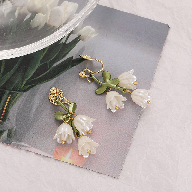 Flower Cluster Ear Clips Tulip Earrings Accessories Screw
