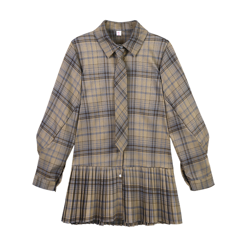 Long-sleeved Plaid Shirt Dress Women's Spring And Autumn Western Style To Reduce Age