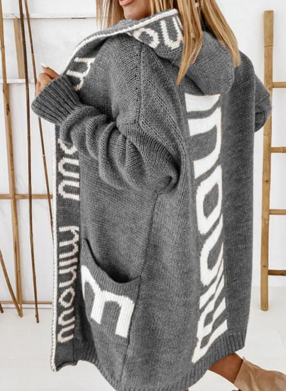 Knitted Sweater Shirt Mid length Cardigan Grey - Shop at LoveMi