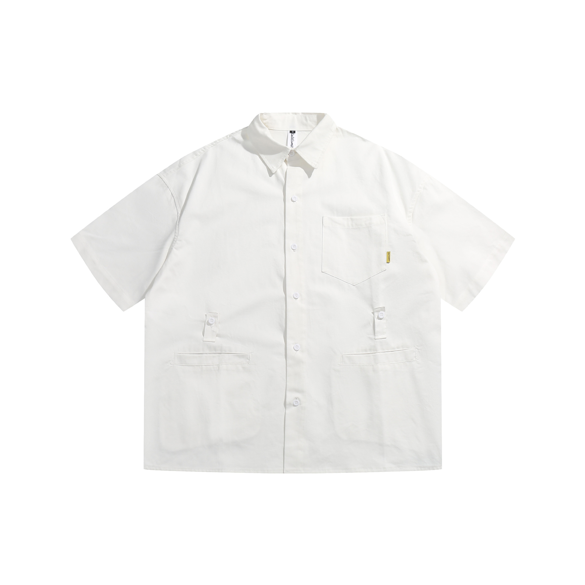 Men's And Women's Casual Loose Solid Color Pocket Design Lapel Short Sleeve