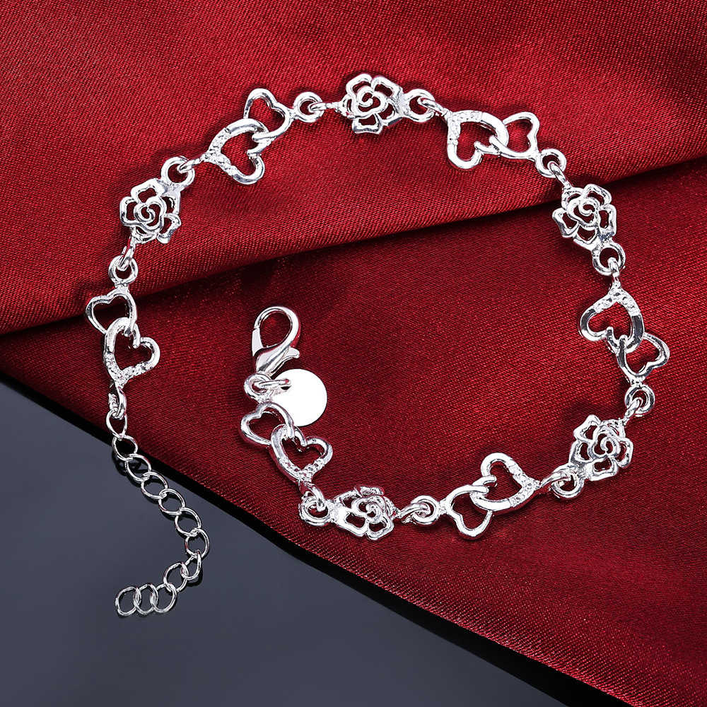 Women's Fashion Rose Flower Heart Shape Bracelet