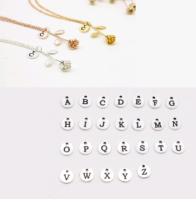 26 English Letter Roses Exquisite Pendant Necklace Birthday Gift Necklace