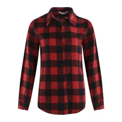 Red Plaid Shirt Stand Collar Loose Single Breasted - Red And Black Grid - View 1
