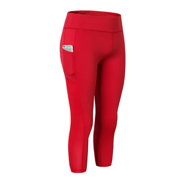 Women's Yoga Pants Side Pockets Tight Fitness Cropped Pants Running Stretch Quick drying Breathable Sports Pants Red - Shop at LoveMi