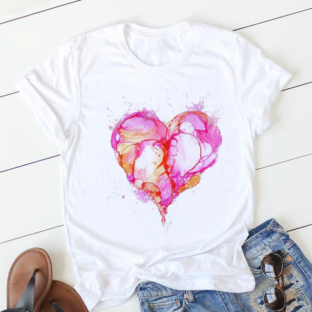 Title 7, Fashion Flower Love Print Short Sleeve