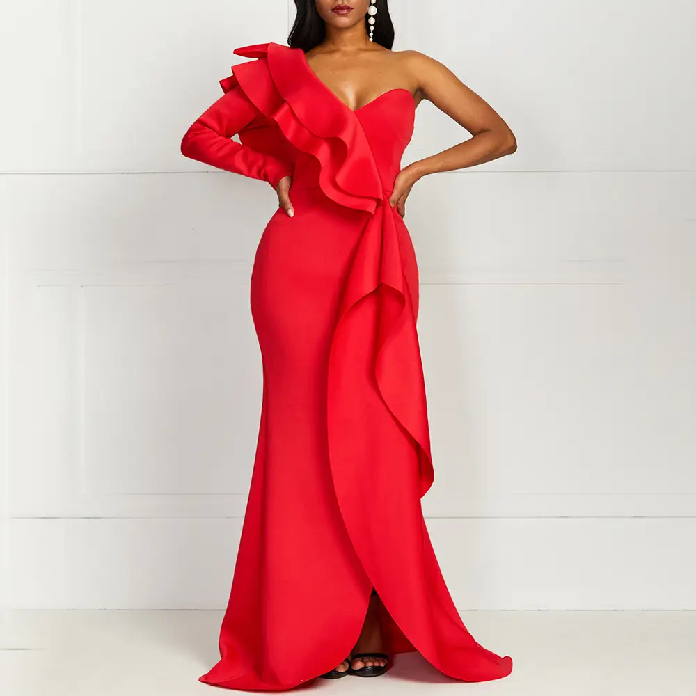 Solid Color Mid-length Long Skirt High-waisted Chest-wrapped Ruffle Gown