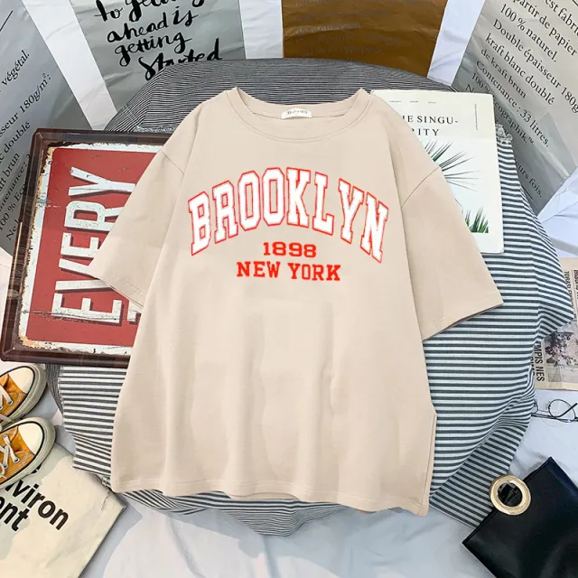 New Gothic Style European And American Print T shirt Short Sleeve Apricot - Shop at LoveMi