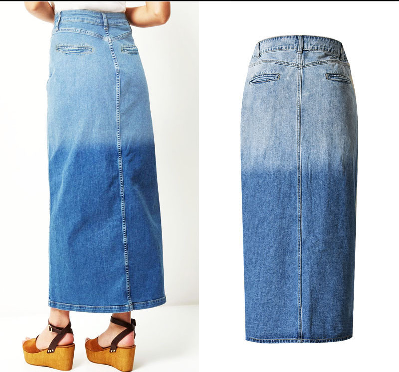 Title 3, High Waist Split Long Washed Denim Rok. Stijlvo...