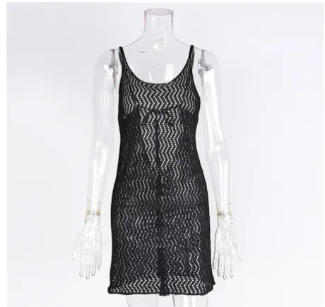 Foreign Trade Cross-border Bikini Sexy Beach Vest Knitted Sunscreen Clothing Blouse Women - Black