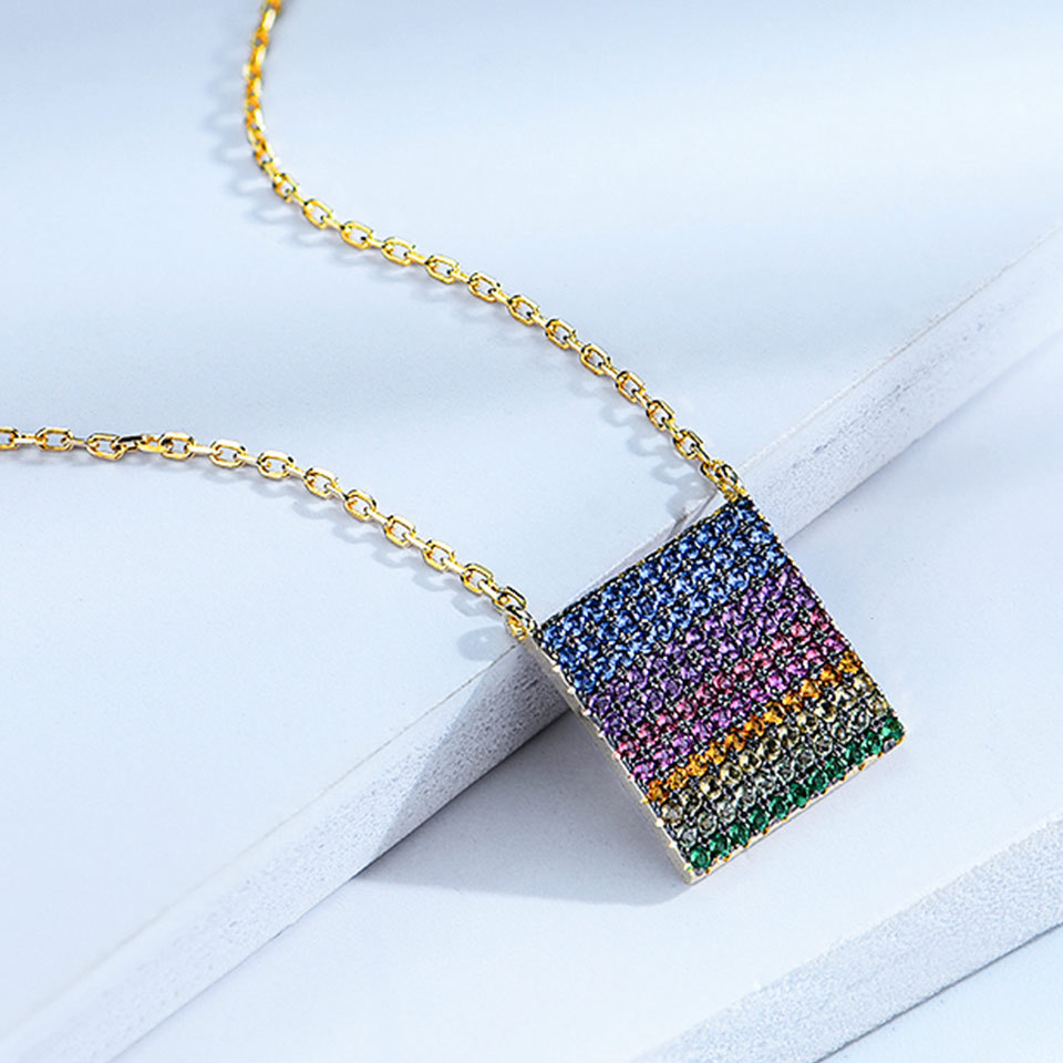 Square Colored Zircon S925 Silver Simple Personality Pendant