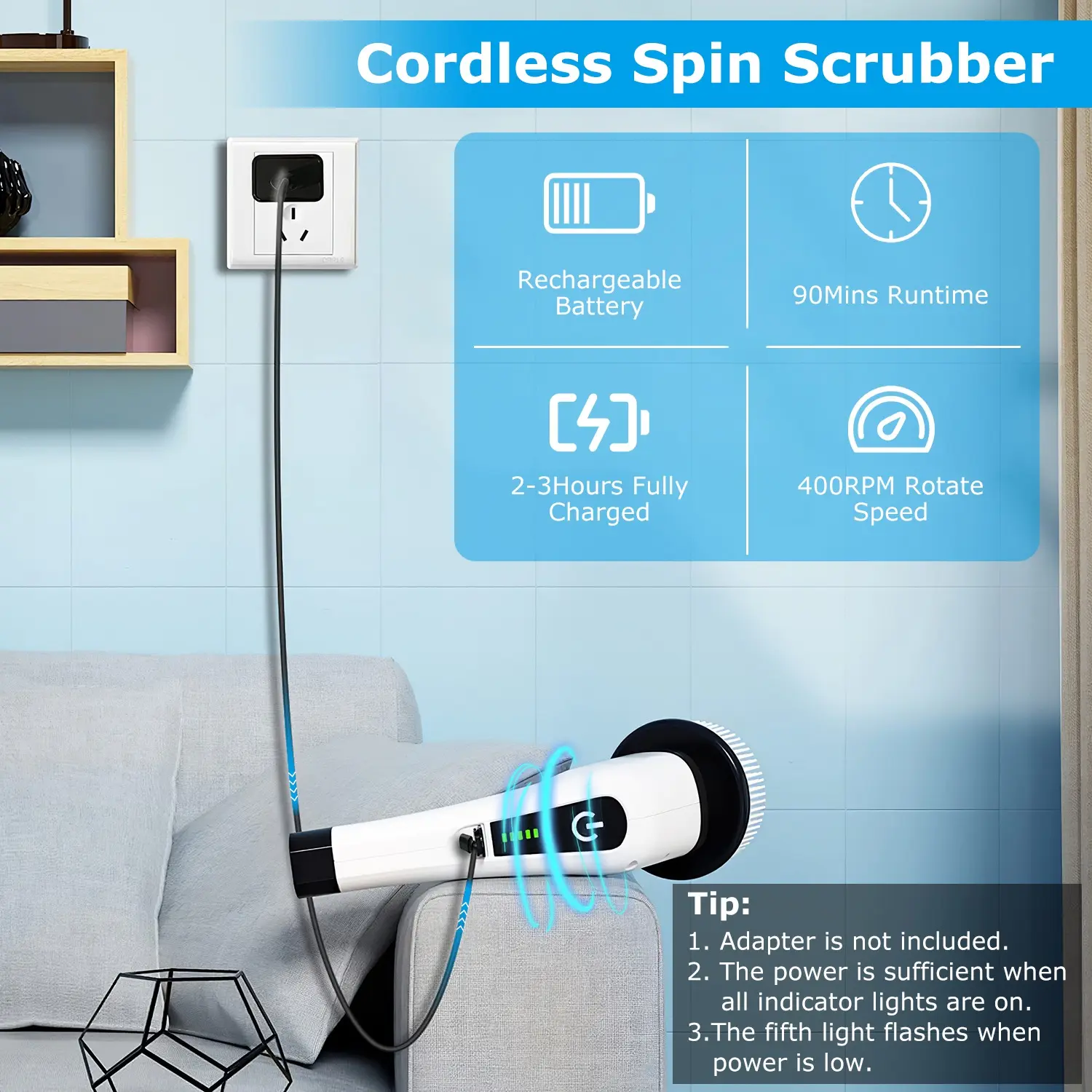Electric Spin Scrubber Cordless Rechargeable Telescopic Cleaning