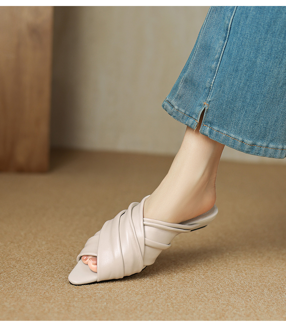 Women's Handmade Leather Flat Mules top view – Sarah Express